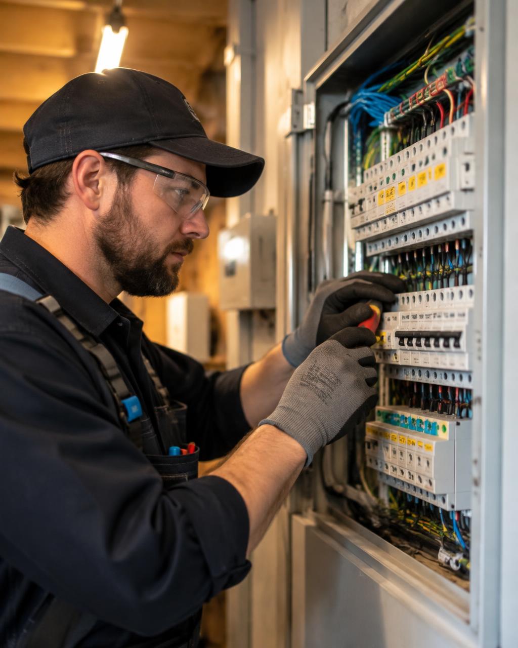 Électricien de COS Électrique au travail sur un panneau électrique